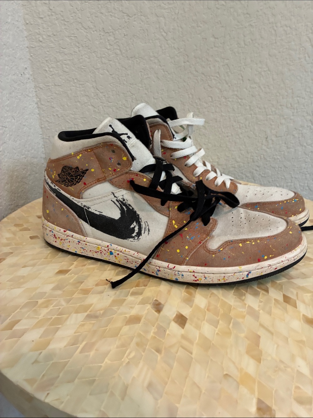 Nike Air Jordan 1 Mid - Brown, White, Black, Multicolor Splatter size 12